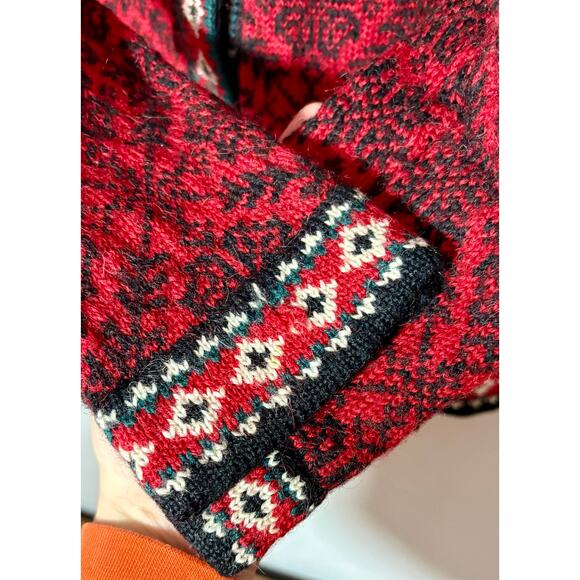 Vtg L.L. Bean Womens Lg 100% Merino Wool Scandinavian Cardigan Red Heavy Sweater - Picture 5 of 11
